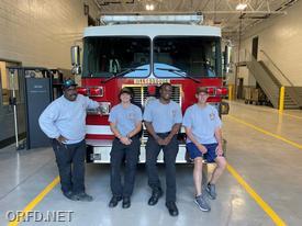Left to Right: LT. Justin Farrar, Driver Nicholas Stefanadis, Firefighter Josh Price, Assistant Chief John Wellons